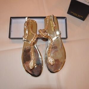 Azalea Wang Python Gold Diamond Snake Flat Sandal NWT